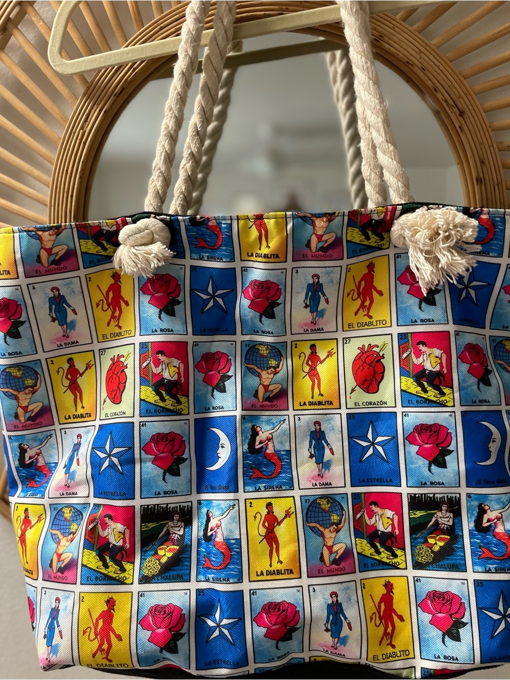 Loteria Canvas Rope-Handle Tote Bag in Multicolor #loteria #mexicanart - Picture 2 of 5